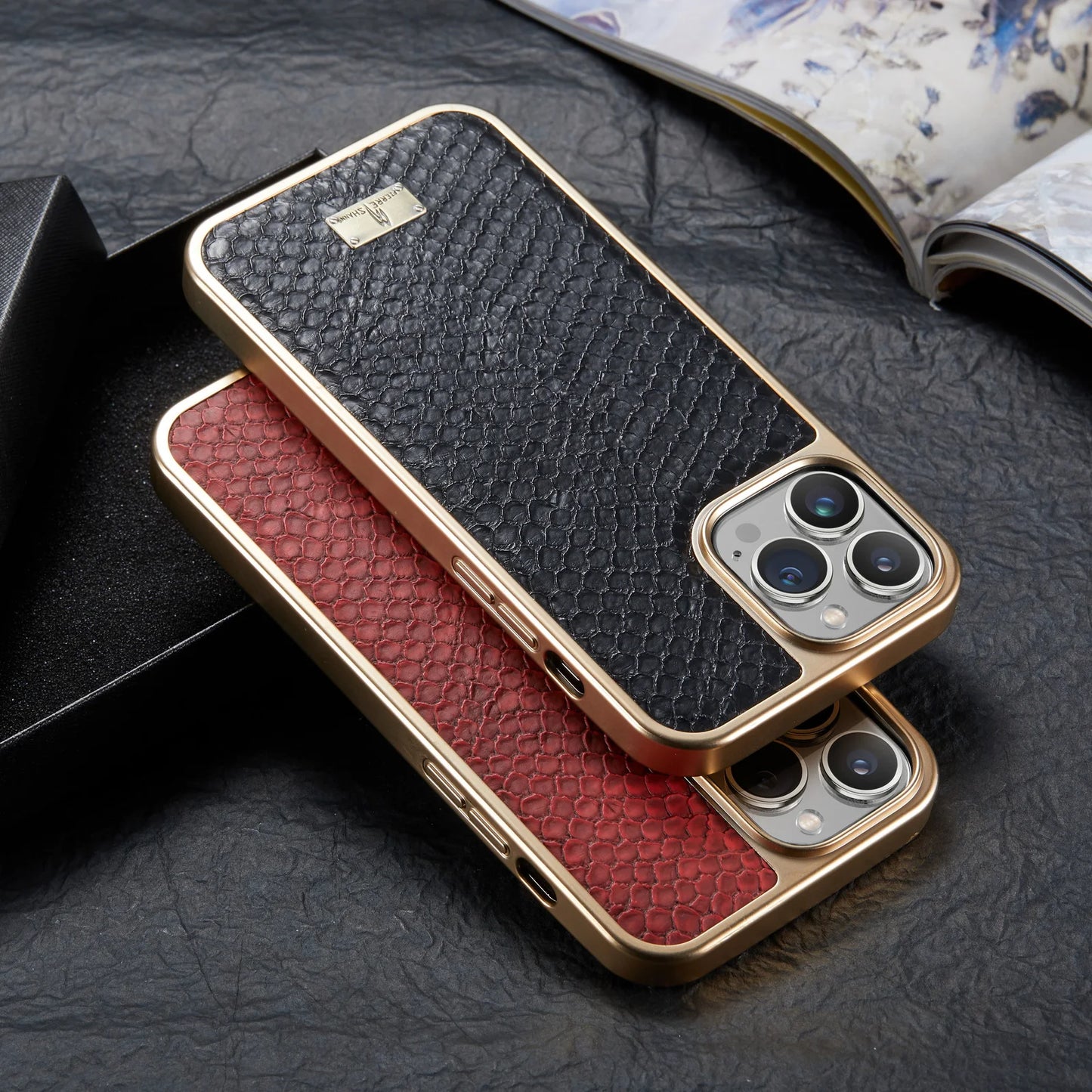 Luxe Snake Leather & Gold Frame iPhone Case